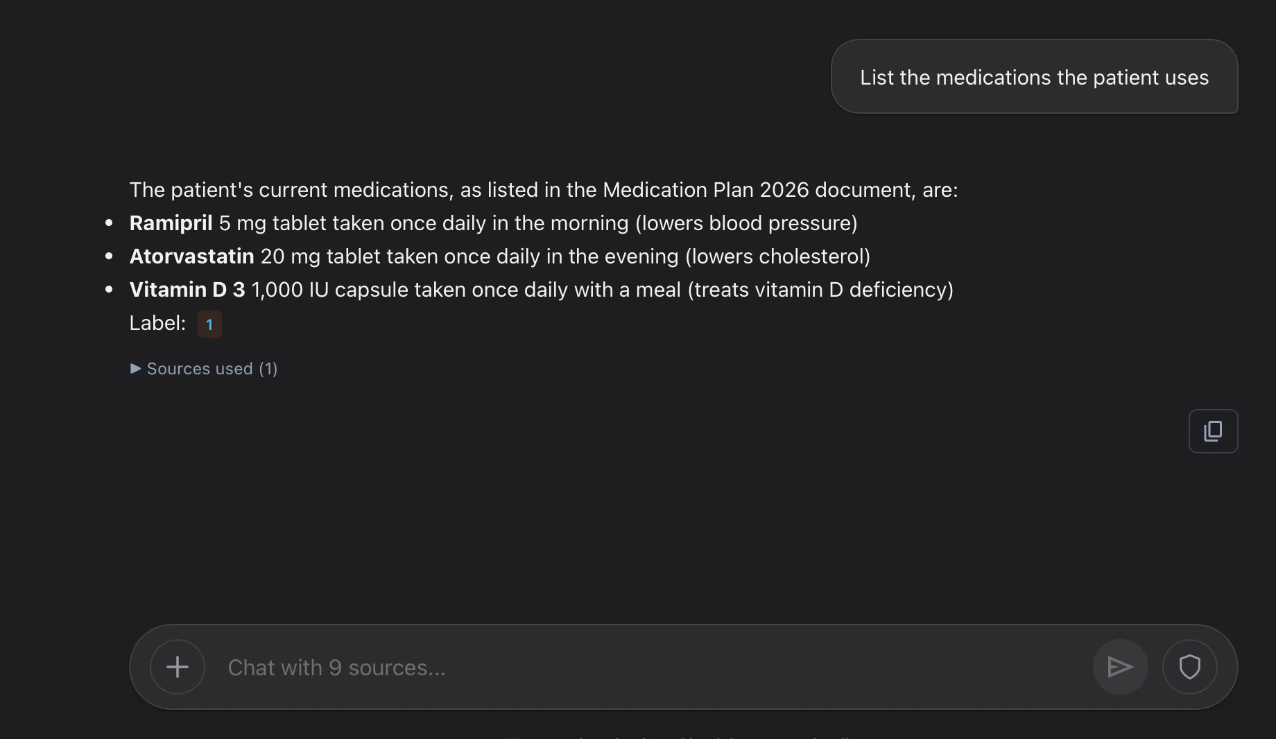 Eine Liste der Medikamente eines Patienten mit Verweis auf das Quelldokument